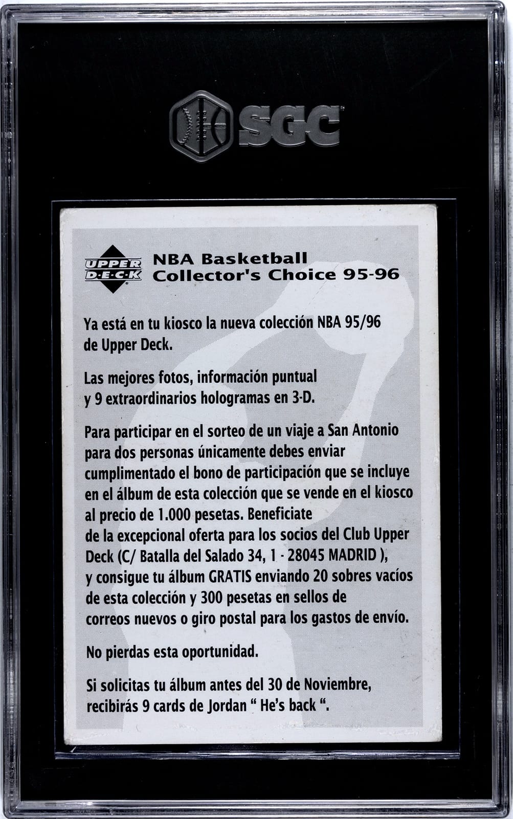 Michael Jordan Spanish Upper Deck Promotional Card from 1995